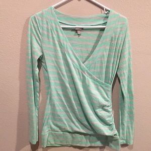 Green and gray striped long sleeve shirt